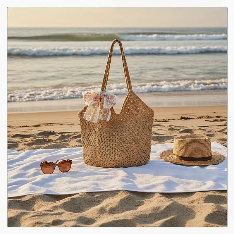 Woven Large Capacity Women's Shoulder Bag Handmade Perfect for Beach Adventures and Daily Essentials