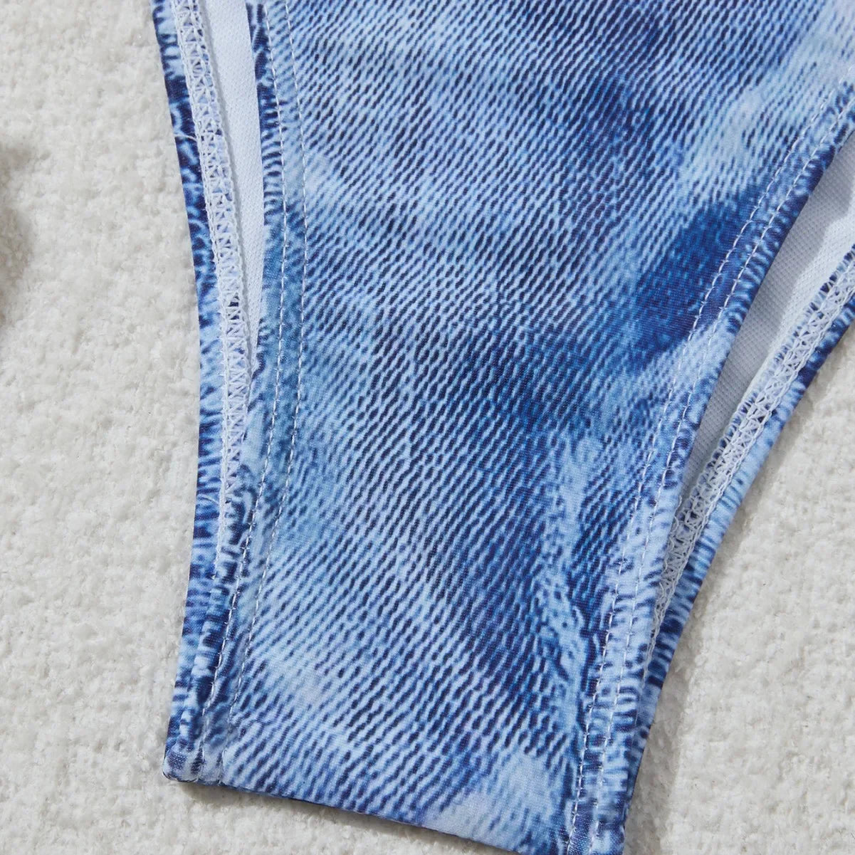 Sexy High Waist Triangle Pant Bikini Set Women's Two-Piece Swimsuit Denim Print Separate Swimwear Cross-Border Clothing