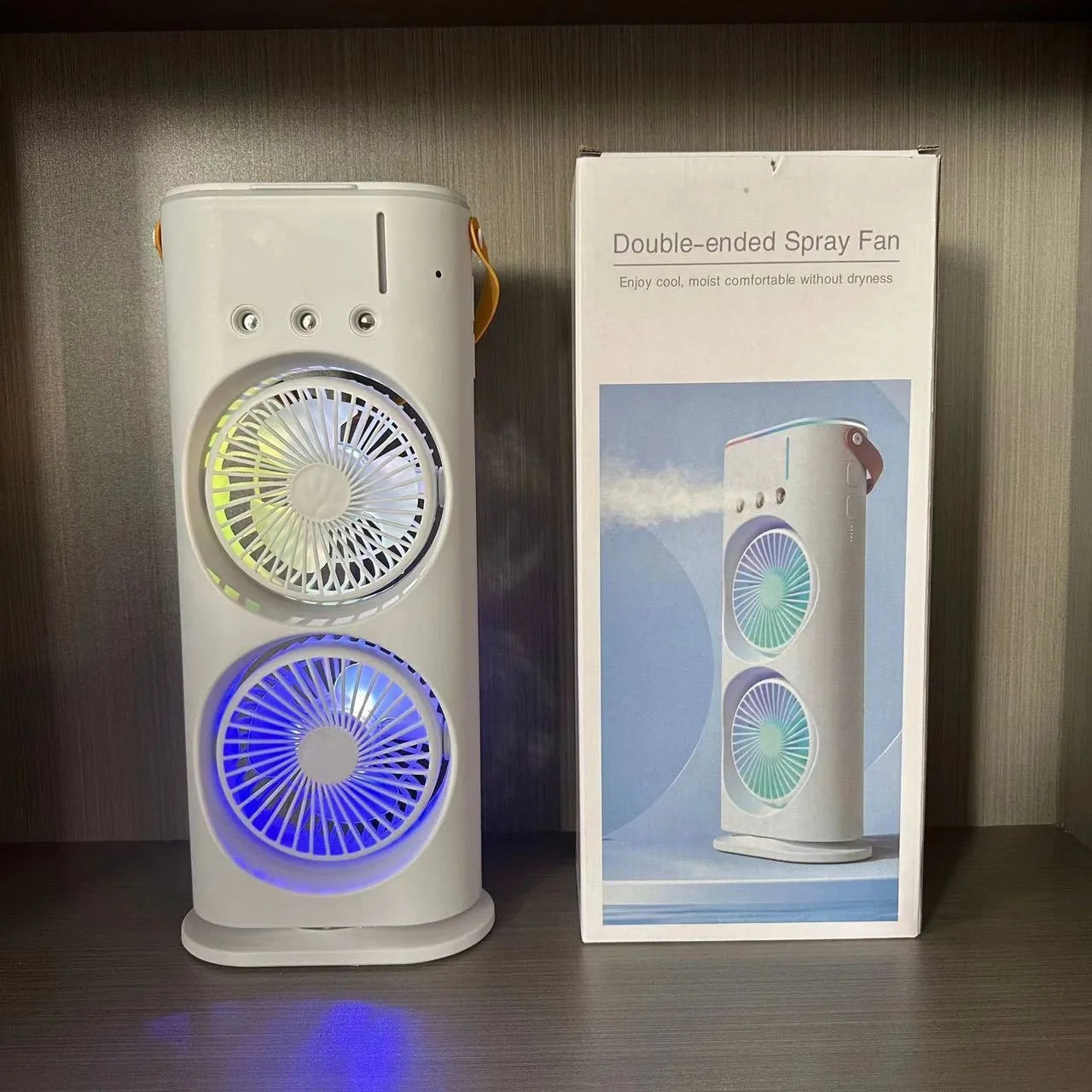 Household Appliances Refrigeration Mini Fan Desktop Shake-head Dual Fan Three-hole Ice Fog Cooler Double-head Charging Office