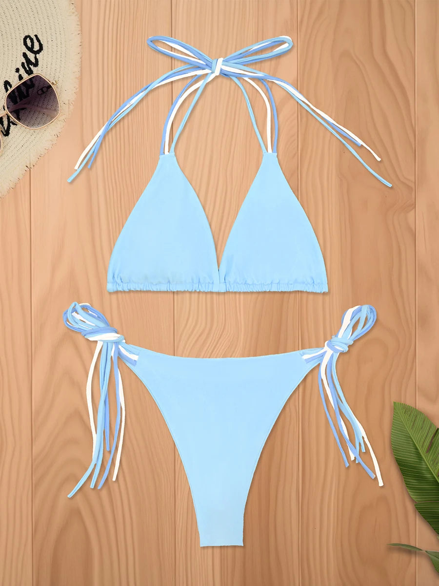 Triangle String Bikini 2026 Women Halter Swimsuit Solid Sexy Swimwear Female Bathers Bathing Swimming Swim Suit Beachwear