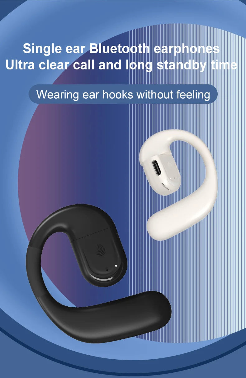 Bluetooth  Business Earphone Wireless Single Headphone with HD Mic Ear Hook HiFi Stereo Music Earbud for Xiaomi Samsung Phone
