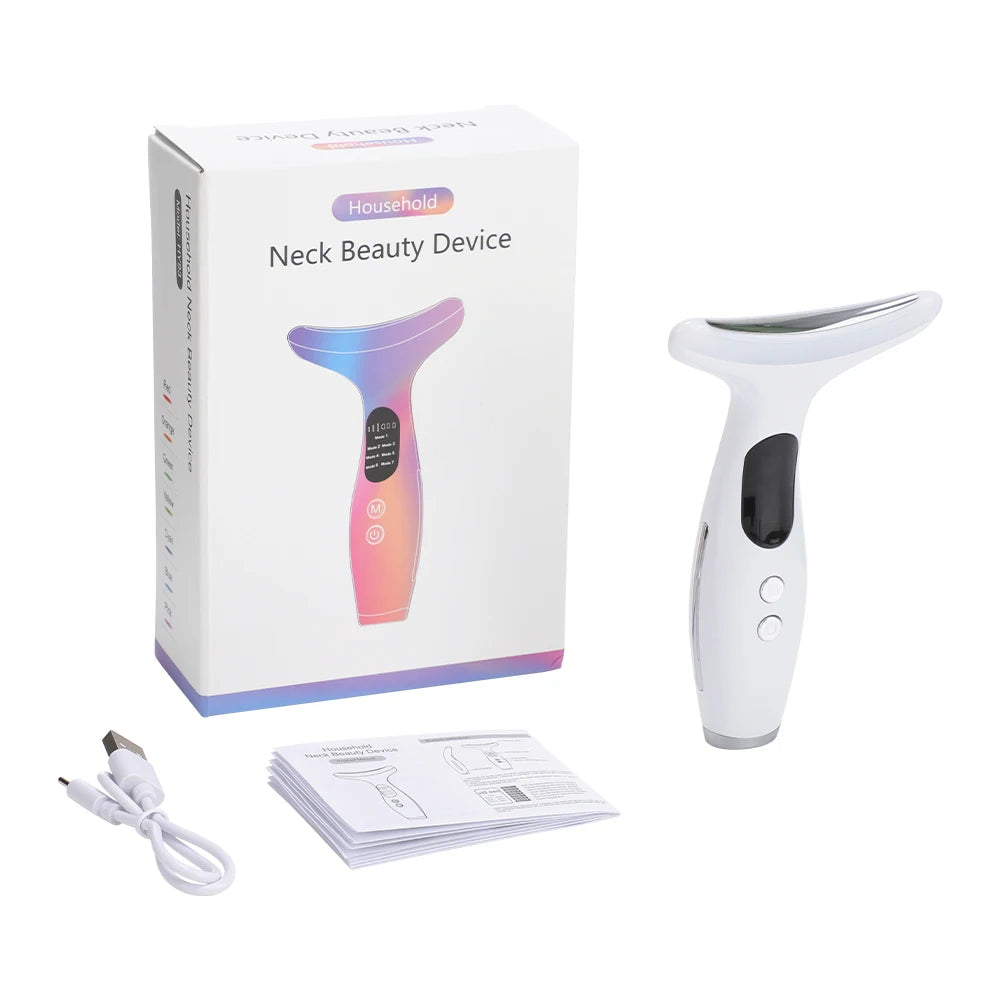 Neck Massager EMS Facial Lift 7 Light Modes Electric Skin Tightening Device LED Photon Therapy Beauty Instrument Anti Wrinkle