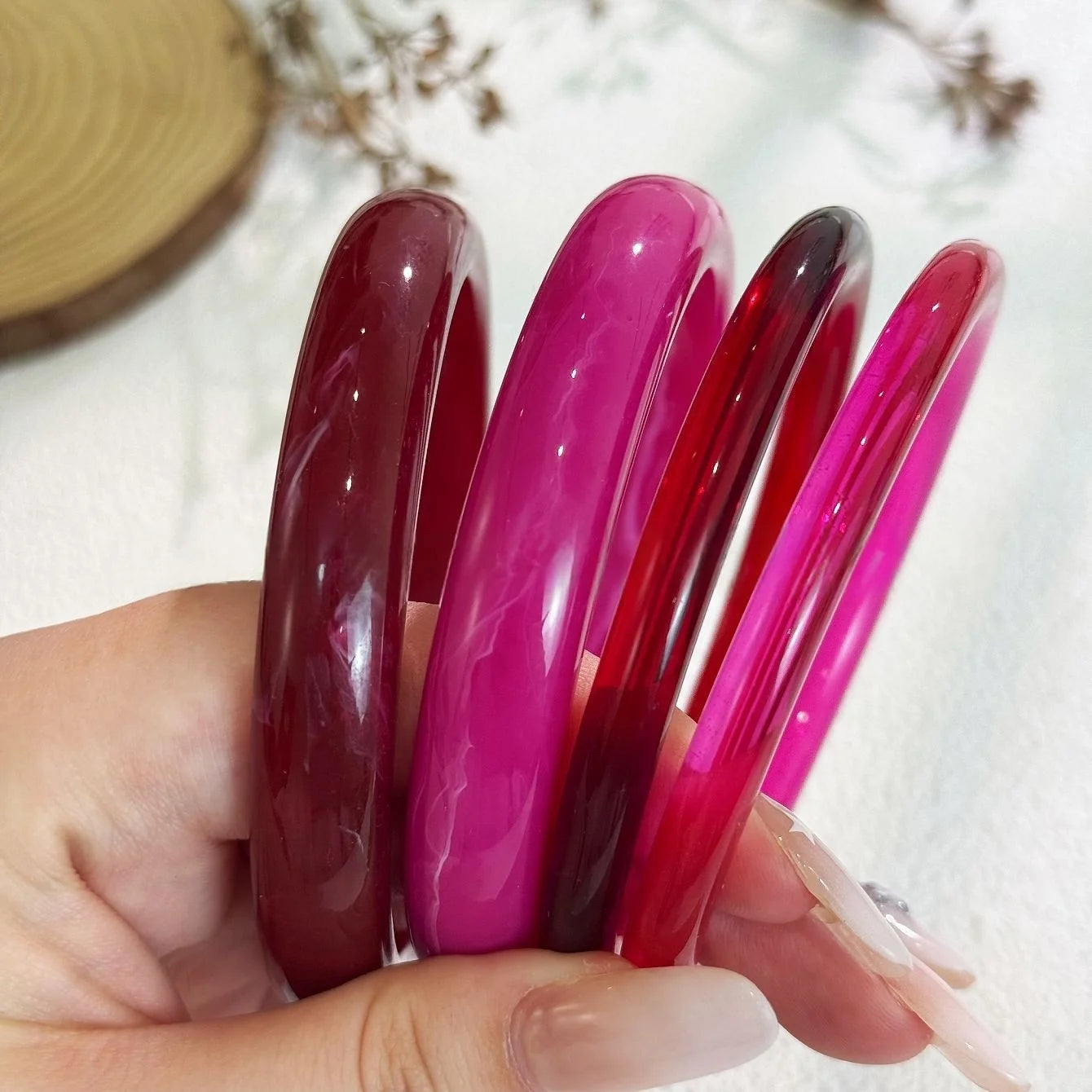 4-Piece-Set Resin Texture Acrylic Bangle Suit for Women Simple Versatile Opening Smudging Bangles Light Luxury Fashion Jewelry