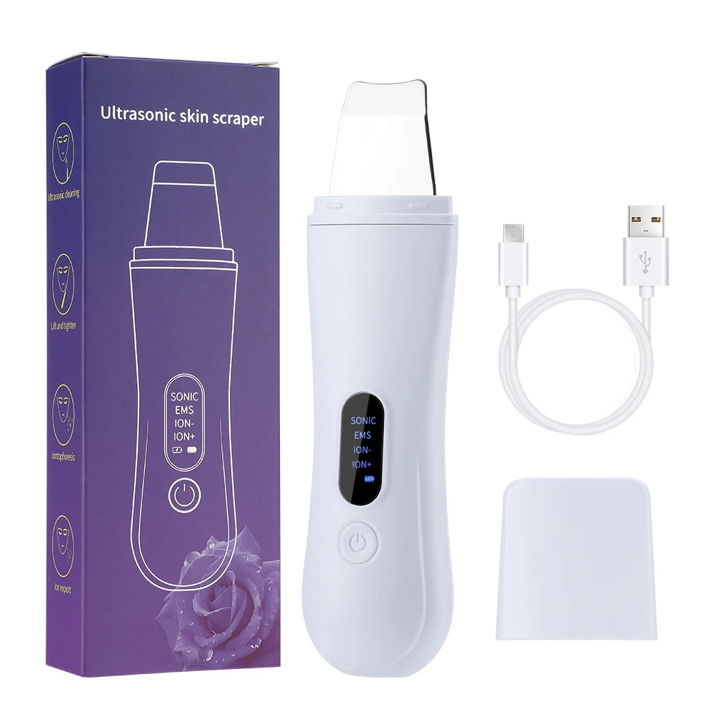 Ultrasonic Skin Scrubber Skin Spatula Ion Deep Face Cleaning 4 Modes Facial Lifting