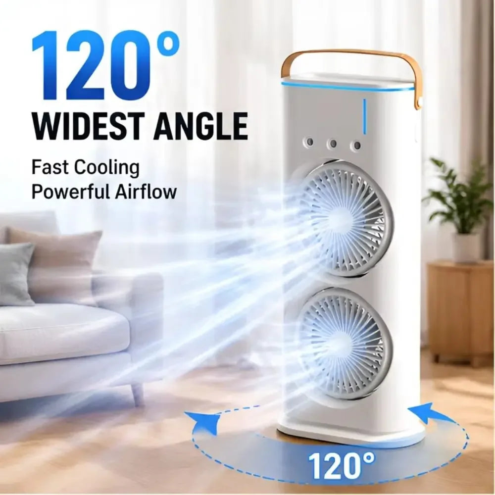 Household 3 In 1 Air Conditioner Dual-Head Portable Humidifier Adjustable Wind Speed Desktop Cooling Fan Air Cooler Bedroom