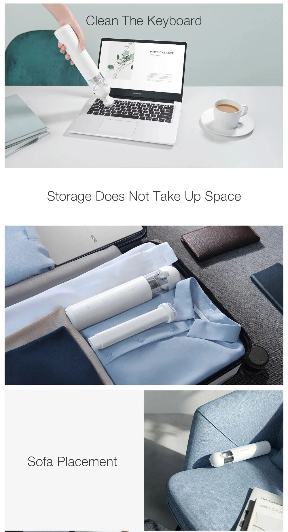 Mijia Cordless Vacuum Cleaner Portable Compact Dust Catcher Rechargeable For Car Computer Sofa Gap Cleaning