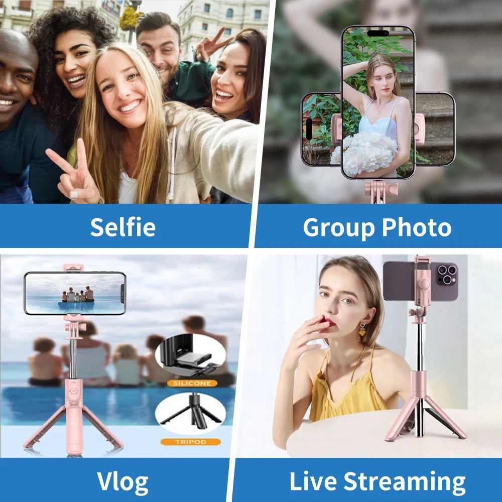 Wireless Selfie Stick Tripod Stand with Detachable Remote for iPhone Mobile Phone Video Live Streaming