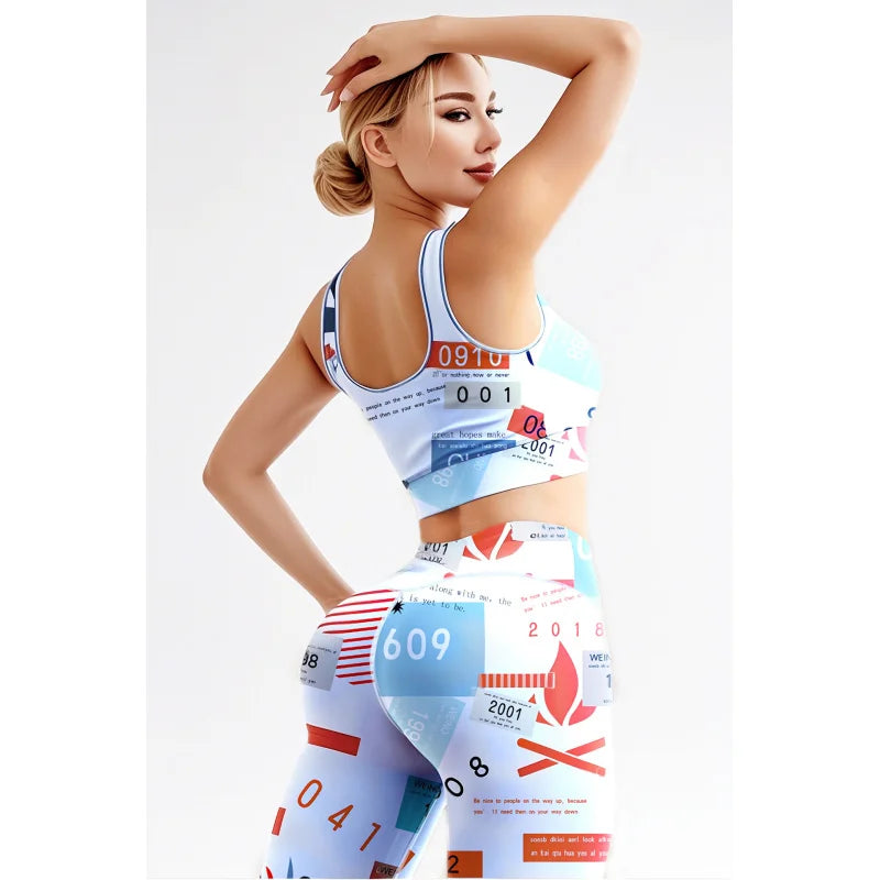 LEOSOXS Digital Printing 2piece Yoga Set Running Sports Gym Cycling Workout Comfortable