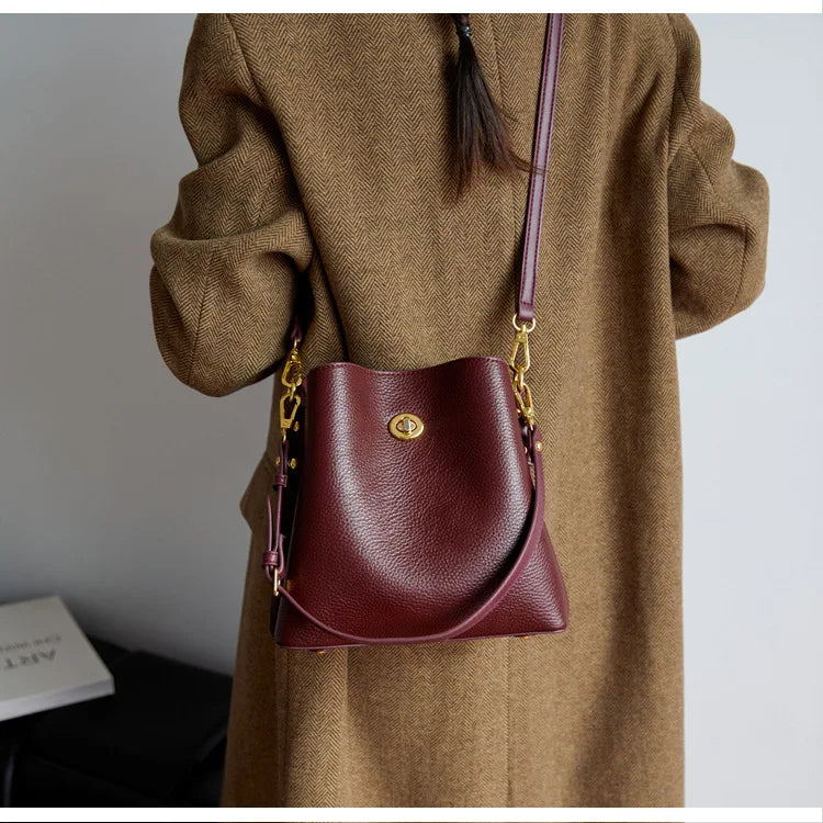Fashion PU leather Women Handbags Large Capacity Fashion female Bucket Shoulder Bag Elegance ladies messenger bag burgundy totes
