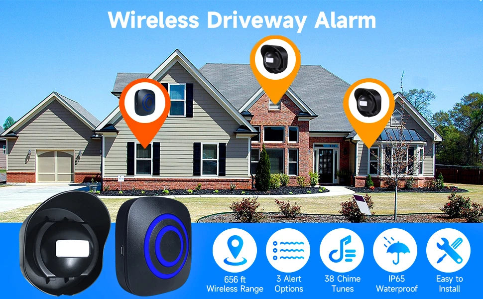 Wireless Driveway 328 Ft Long Alarm Weatherproof Outdoor Motion Sensor Detector Security Alert-Protect Outdoor/Indoor Property