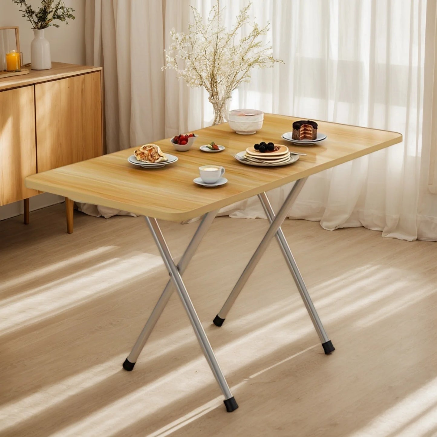 Compact and Durable Folding Table - High Density Hardwood, Metal Frame, No Power Supply - Suitable for Dormitory, Rental, Resta