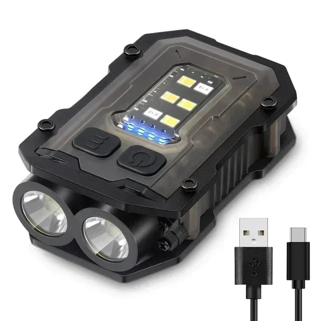 Portable LED COB Flashlight Rechargable Lantern Portable Side COB Torch with Hat Clip Torch for Outdoor Camping Emergency Lamp