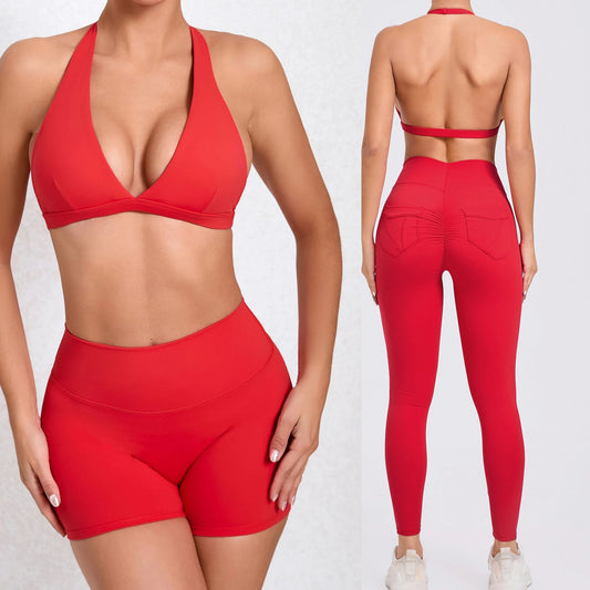 Workout Set for Women Quick Dry Yoga Outfit Seamless Sports Bra High Waist Gym Leggings with Pockets Running Fitness