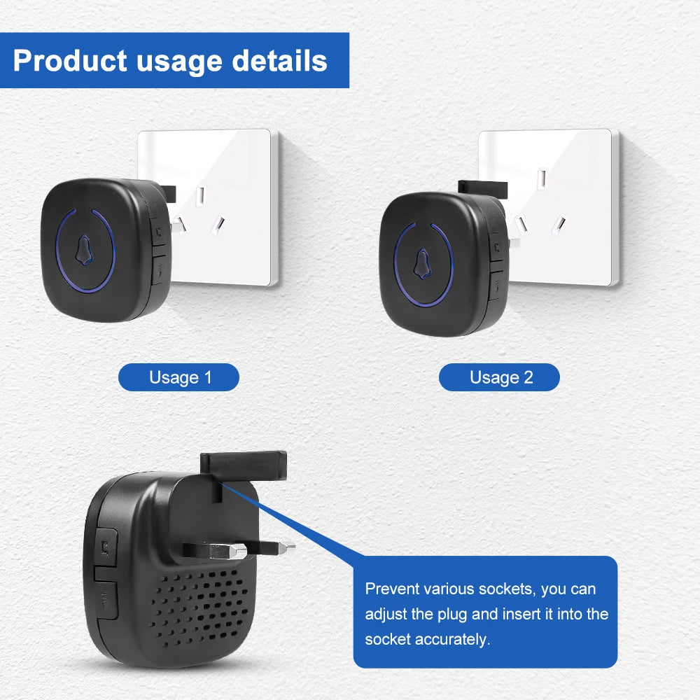 Wireless Doorbell Intelligent Welcome Door Bell 300M/984 FT Remote 60 Songs Melodies Home Smart Doorbell US EU UK Plug Optional