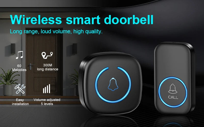 Wireless Doorbell Intelligent Welcome Door Bell 300M/984 FT