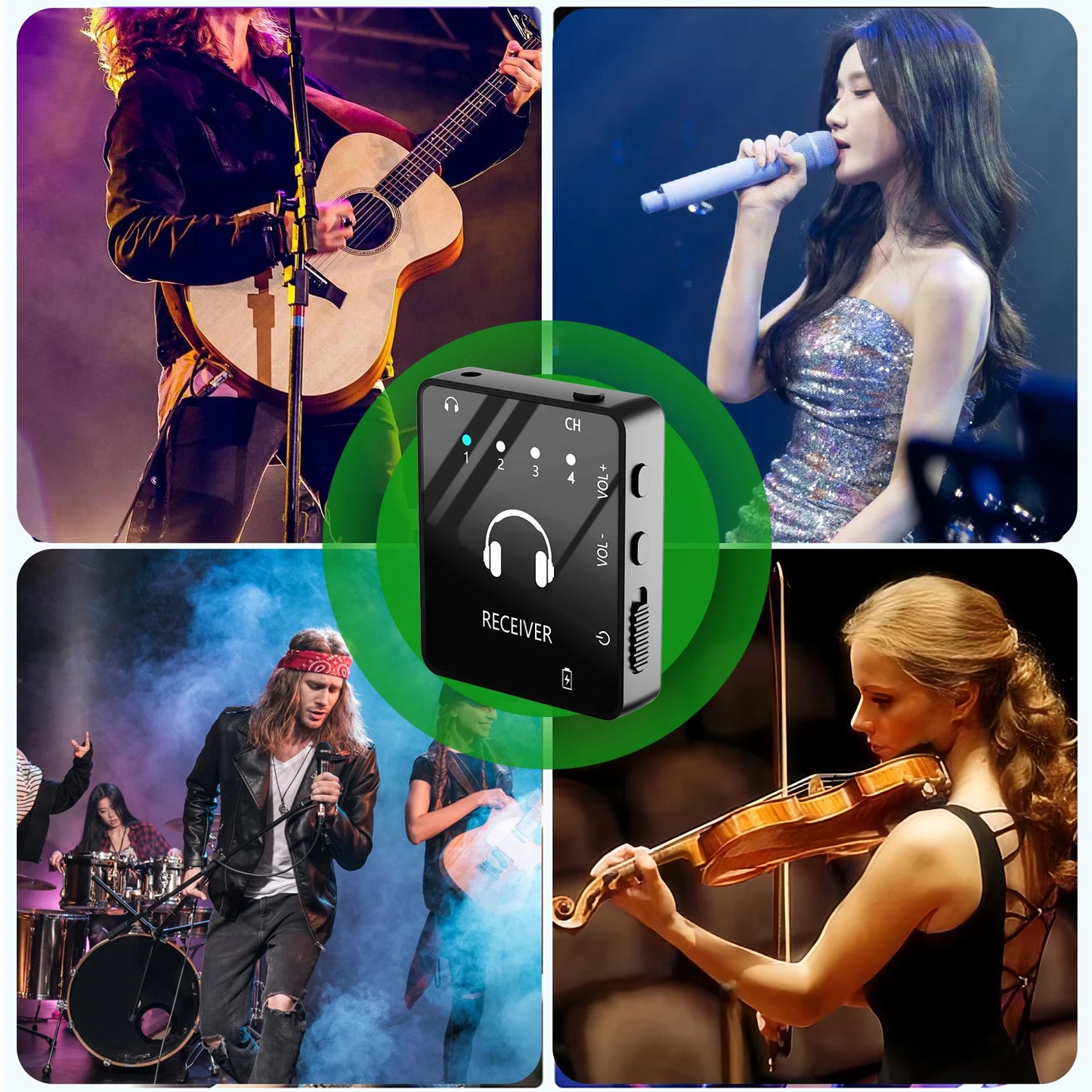 Wireless In Ear Monitoring System, 2.4GHz Wireless IEM System with Transmitter and Lavalier Receiver, for Band Rehearsal