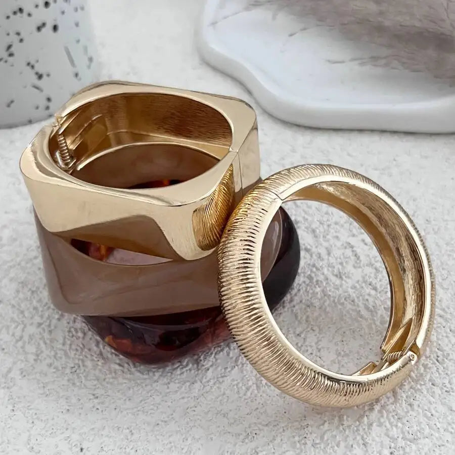 IngeSight.Z Vintage Irregular Geometric Resin Wide Bangles Bracelet for Women Hip Hop Punk Chunky Metal Bangles Trendy Jewelry