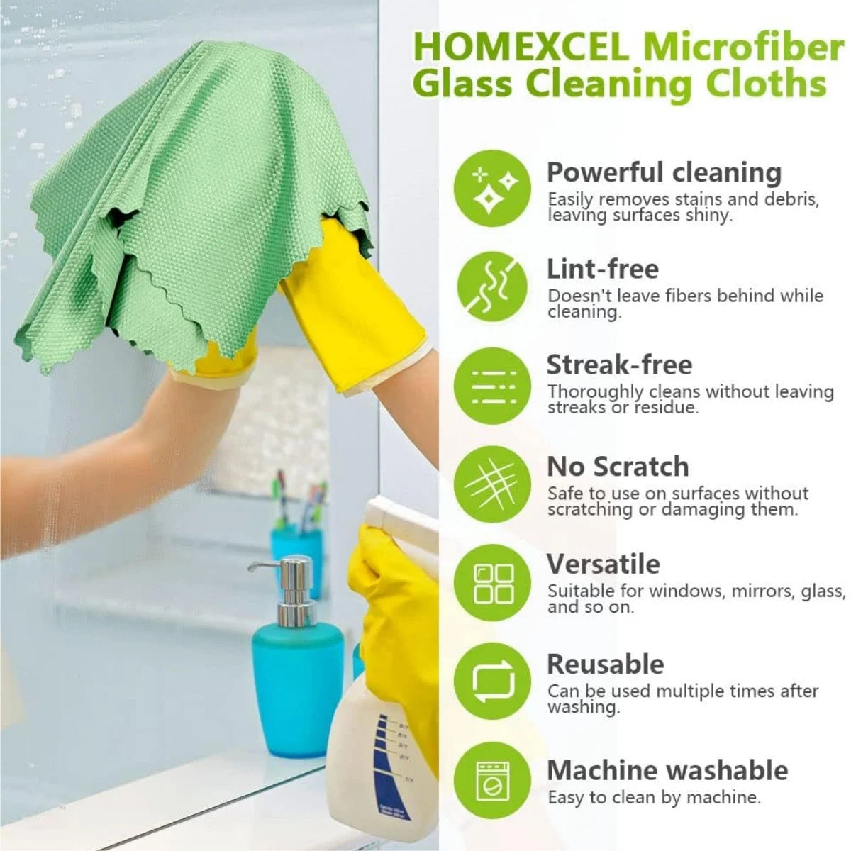 5/10PCS Microfiber Glass Cleaning Cloth Lint Free Quickly Clean Windows, Glasses, Windshields, Mirrors, Stainless Steel