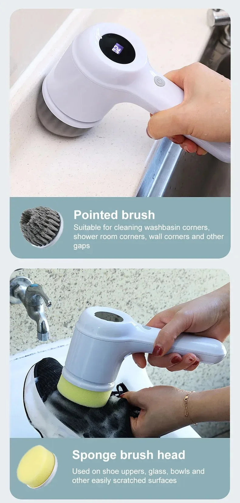 Electric Cleaning Brush Electric Spin Scrubber Bathroom Cordless Cleaning Brush Power Scrubber with 5 Replaceable Brush Heads