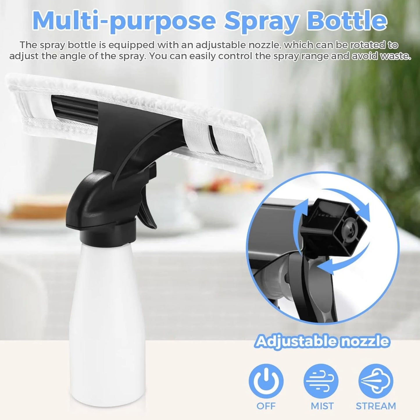 Cordless Window Vacuum Cleaner Rechargable 3-in-1 Spray/Clean/Suck Window Cleaning Tool Set for Showers Mirrors Tiles Home Use