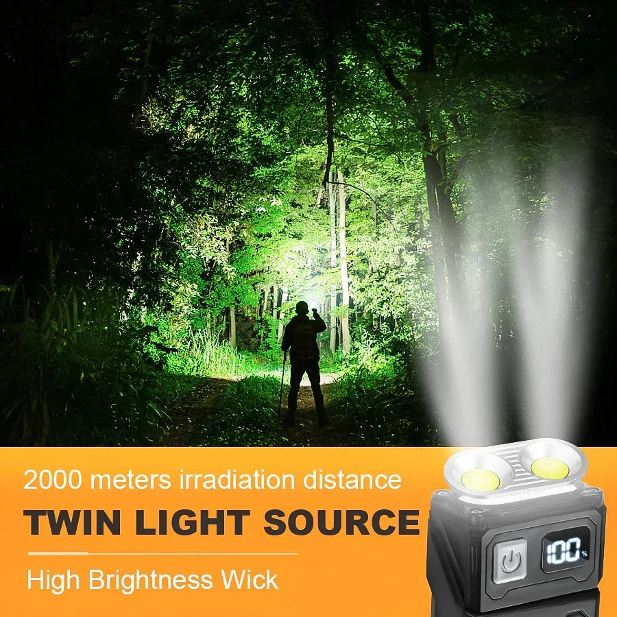 Portable LED COB Flashlight Rechargable Lantern Portable Side COB Torch with Hat Clip Torch for Outdoor Camping Emergency Lamp