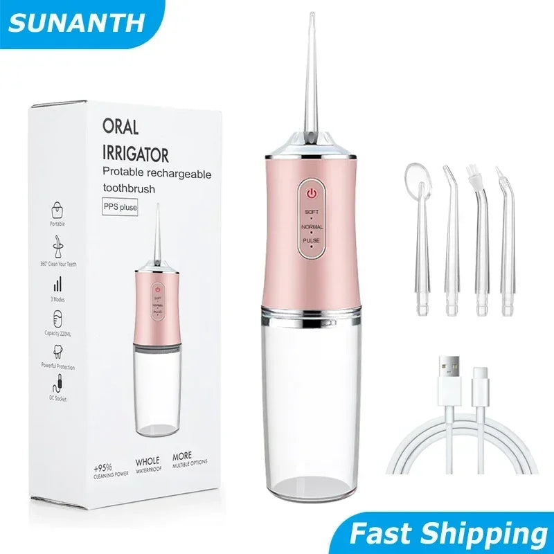Cordless Water Flosser, Professional Portable Rechargeable Oral Irrigator IPX7 Waterproof with 3 Modes Teeth Cleaning Tool