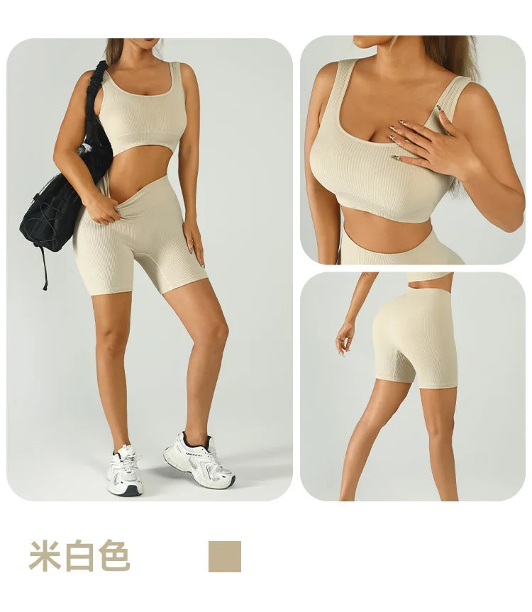 Women Seamless Yoga Set High Waist Biker Shorts Sports Bra Workout Outfit Summer