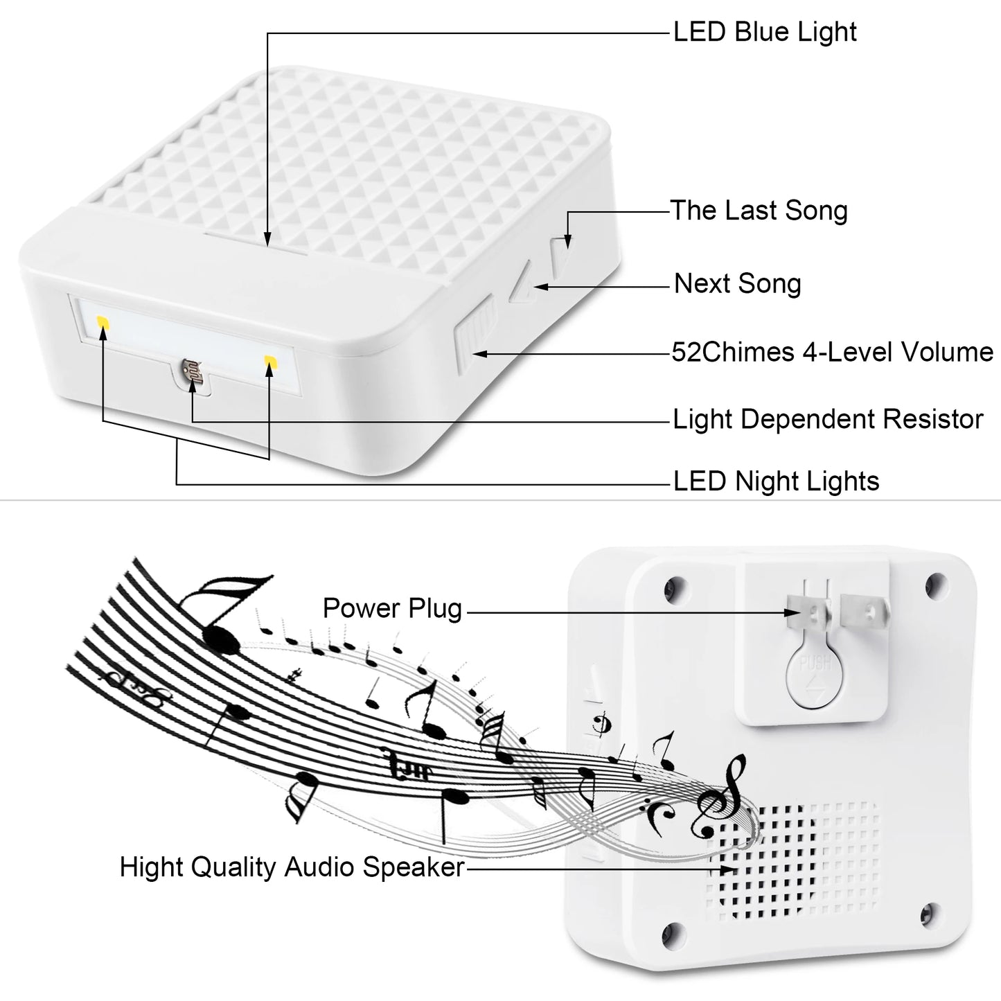 Solar Powered Doorbell, Operating at Over 1000 Feet with 52 Melodies, 4 Volume Levels & Flash Waterproof Door Chime Kit
