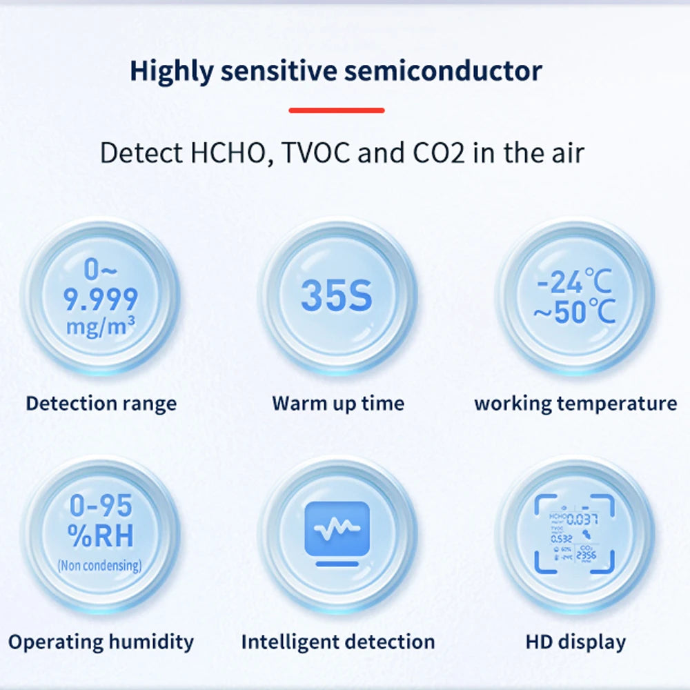 Household 1.9inch 240*280 Resolution Color Display Air Quality Detector High Sensitive Semiconductor Sensors 5in1 HCHO TVOC