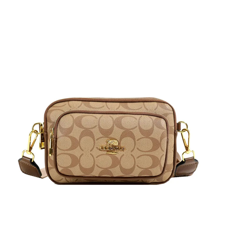 Original Circular-Pattern Logo Crossbody: Retro-luxury, durable fabric, adjustable strap. Ideal for daily/work/social use