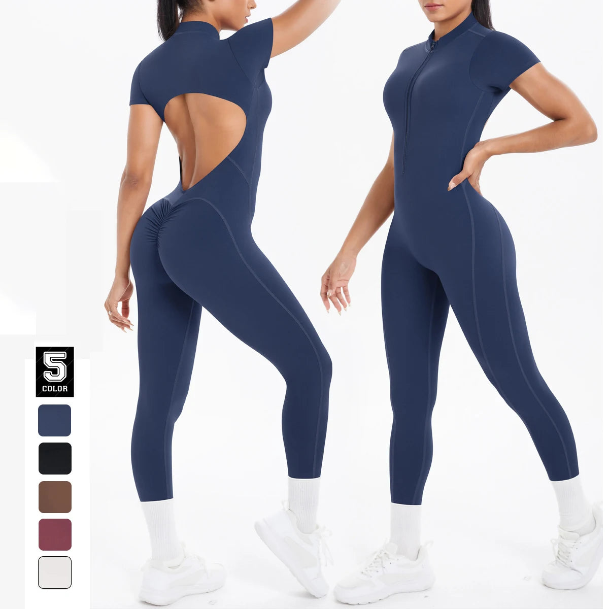 Sexy Backless Bodycon Scrunch Jumpsuit Raises Butt Women Dance Fitness Overalls Push Up