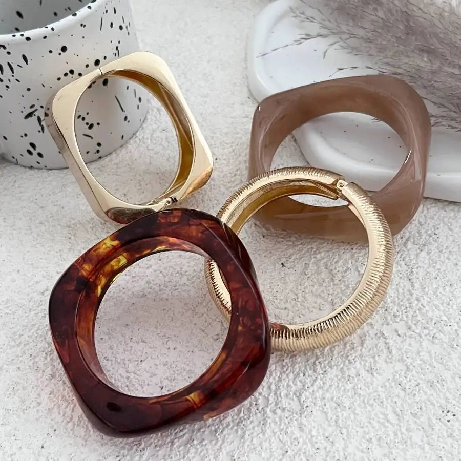 IngeSight.Z Vintage Irregular Geometric Resin Wide Bangles Bracelet for Women Hip Hop Punk Chunky Metal Bangles Trendy Jewelry
