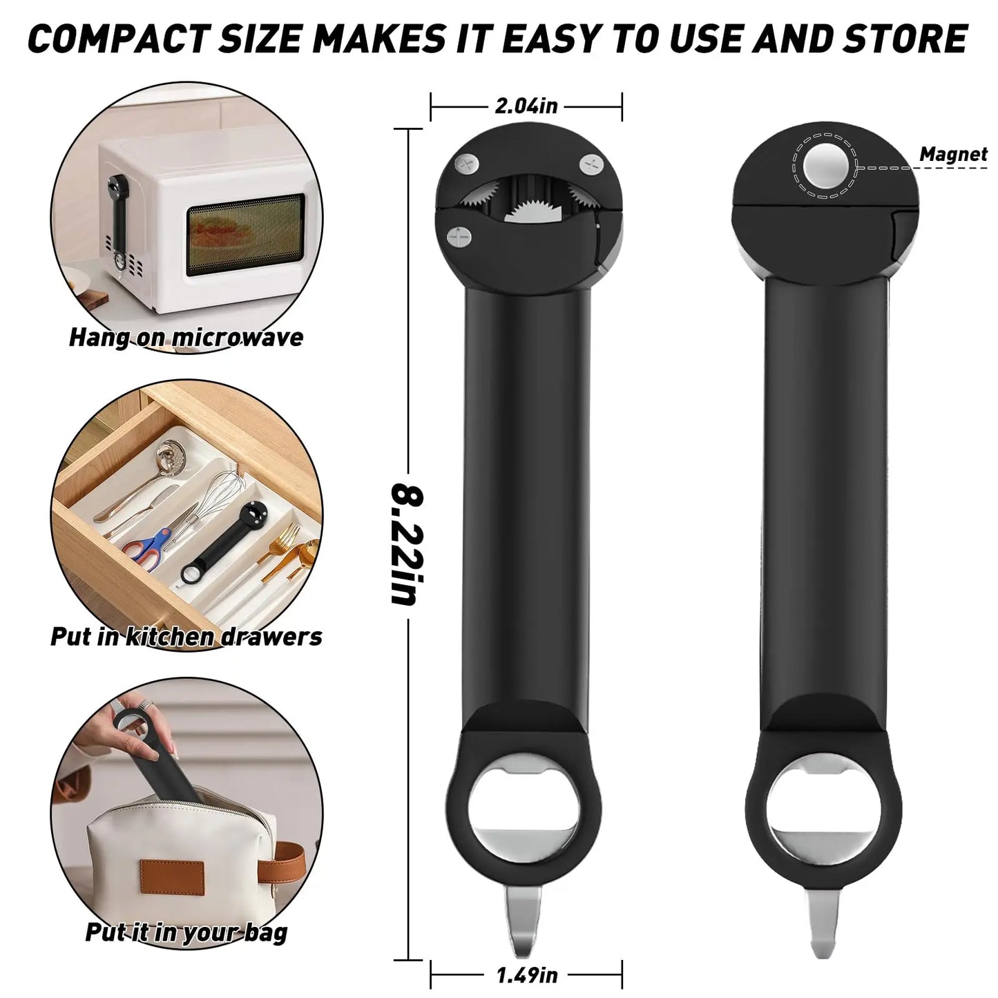 Jar Opener Bottle Opener Multifuction Retractable Magnetic Can Opener Kitchen Gadgets for Weak Hands and Seniors with Arthritis