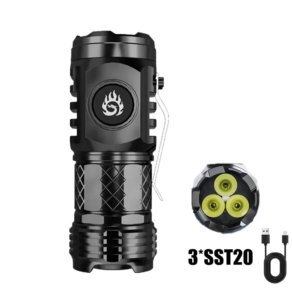 Portable LED COB Flashlight Rechargable Lantern Portable Side COB Torch with Hat Clip Torch for Outdoor Camping Emergency Lamp