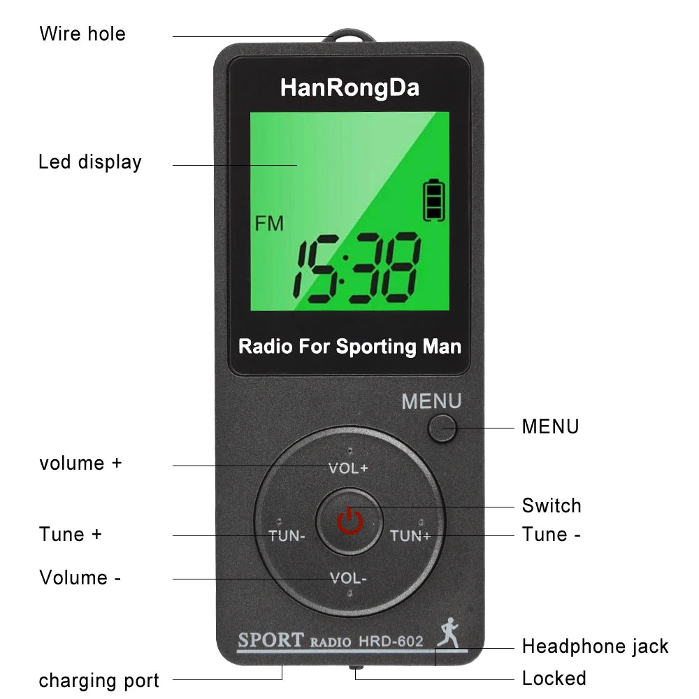 Portable  AM FM Mini Radio LED Display with Pedometer Headphones Digital Tuning Sports Radio for Running Walking Pocket Radio