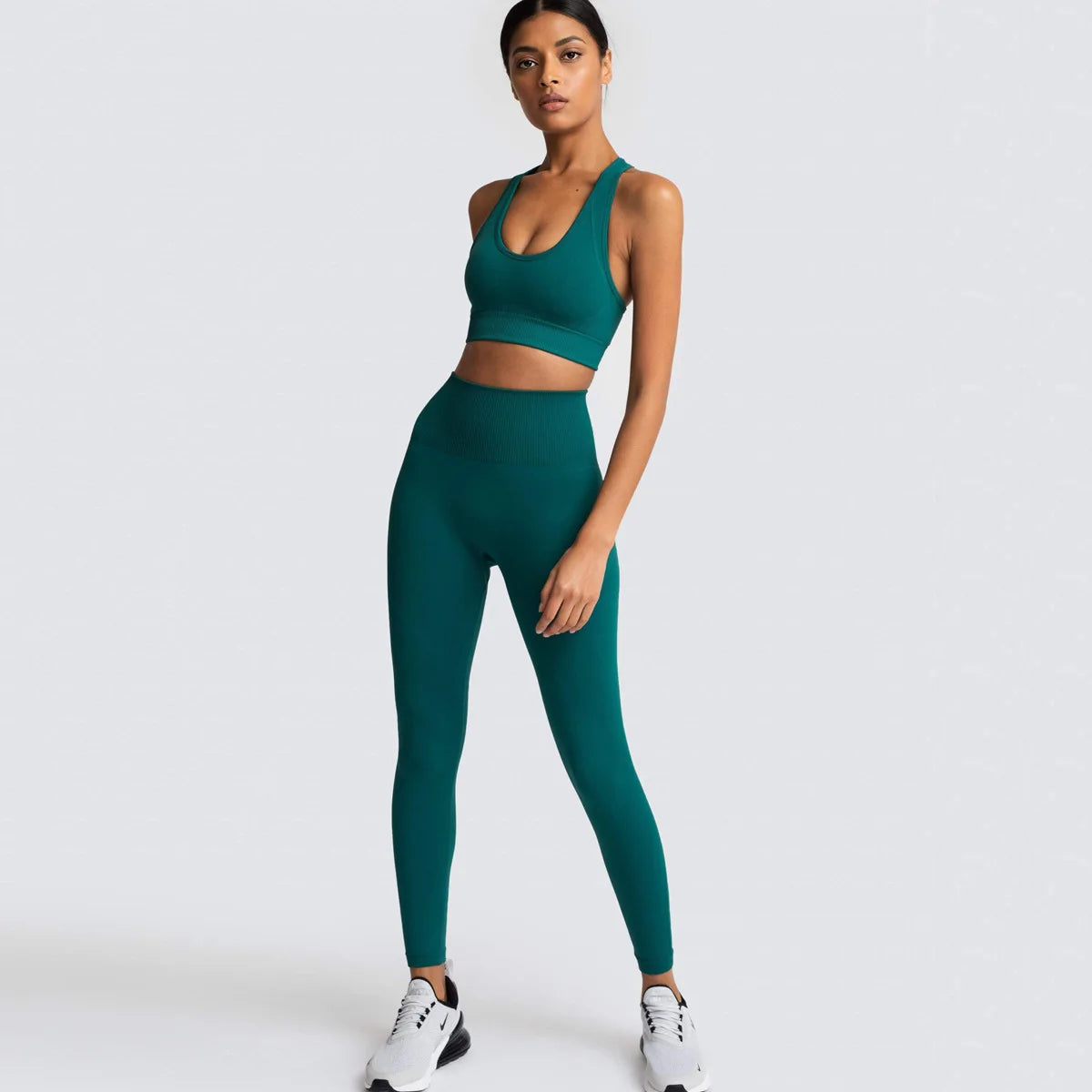 Women's Seamless Yoga Set Fitness Crop Top & Tummy Control High Waist Leggings with Built-in Bra Workout