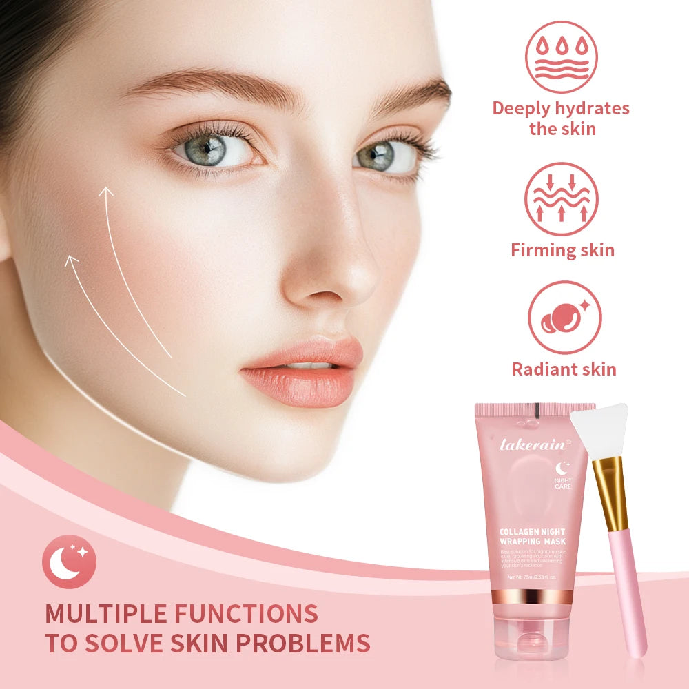 Collagen Wrapping Mask And Brush Set Rejuvenation Moisturize Brightening Korean Face Mask Make Glowy Skin