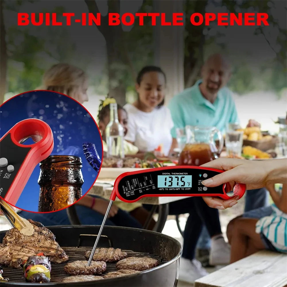 Multifuction Digital Thermometer with Foldable Probe for Cooking Food and Meat Waterproof & Instant Read for Kitchen Baking BBQ、