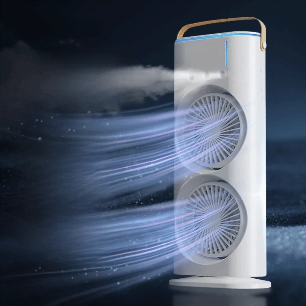 Household 3 In 1 Air Conditioner Dual-Head Portable Humidifier Adjustable Wind Speed Desktop Cooling Fan Air Cooler Bedroom
