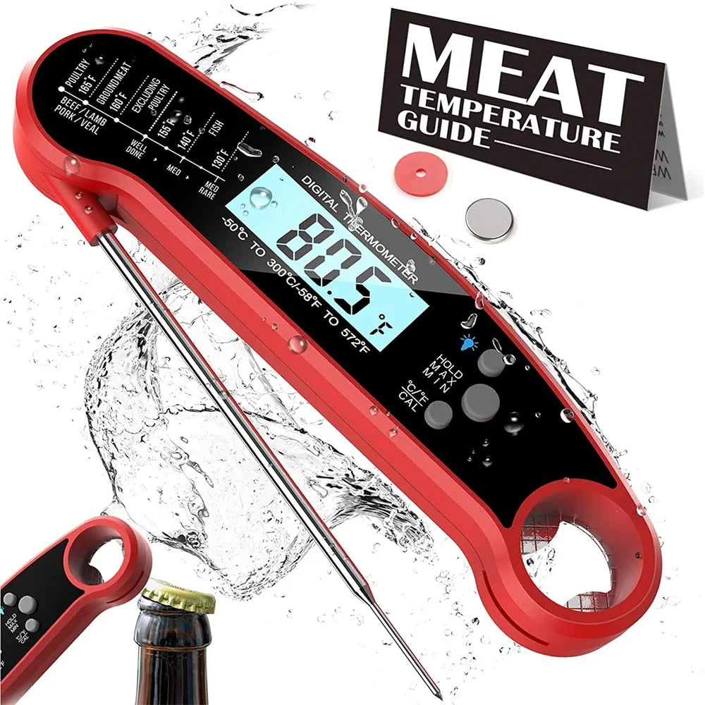 Multifuction Digital Thermometer with Foldable Probe for Cooking Food and Meat Waterproof & Instant Read for Kitchen Baking BBQ、