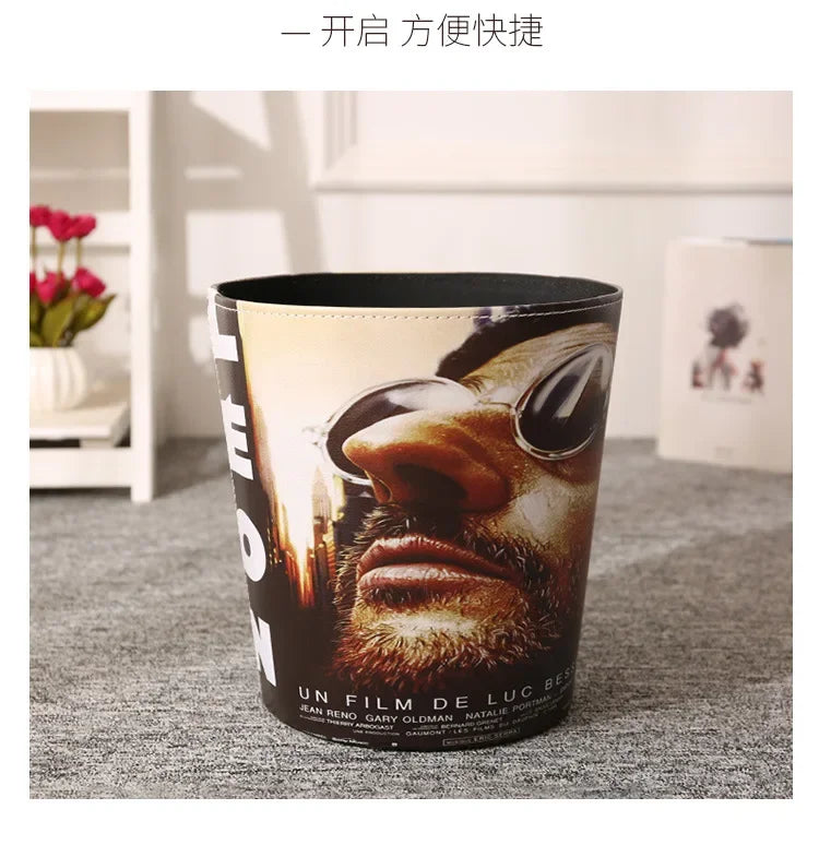 European Leather Trash Can Household Large British Style Storage Bucket Lidless Waste Paper Basket Household Items