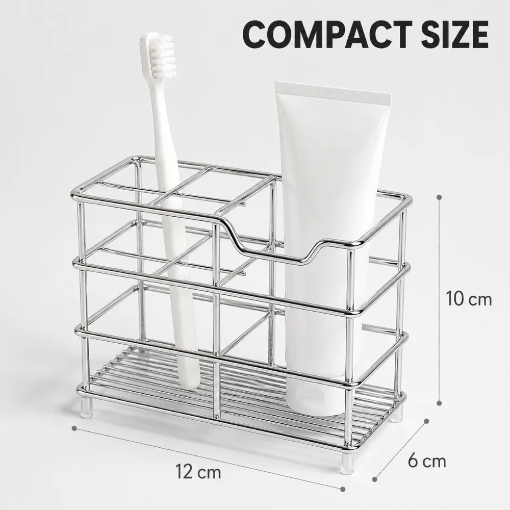 Bathroom Countertop Toothbrush Storage Rack Stainless Steel Organizer for Toothpaste Cups Razors and Daily Essentials