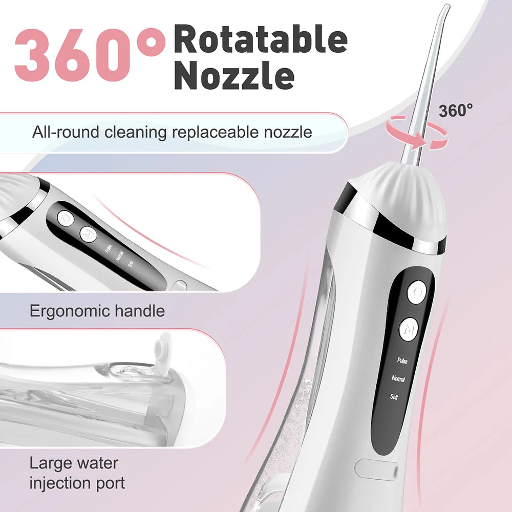 Cordless Oral Irrigator Portable 3 Cleaning Modes Waterproof  Dental Cleaner with 4 Nozzles for Gum Cleaning Dental Floss Device