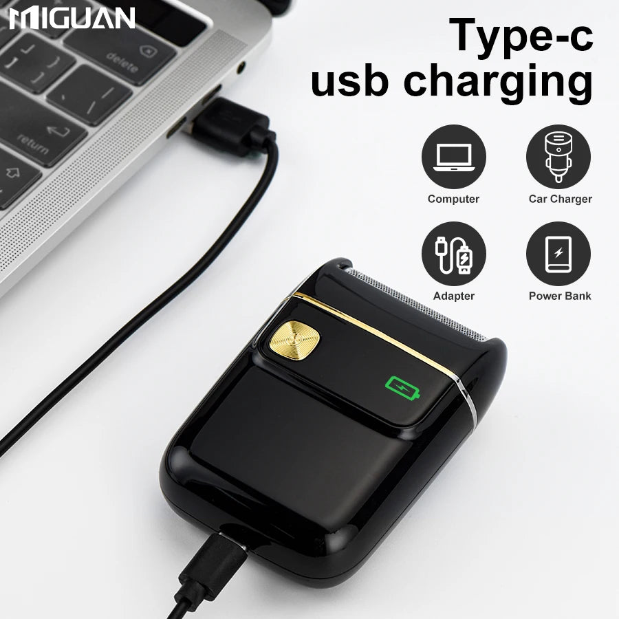 USB Rechargeable Electric Shaver - Reciprocating, Portable, Replaceable Foil, Black-Travel & Home Use，Men's Gift