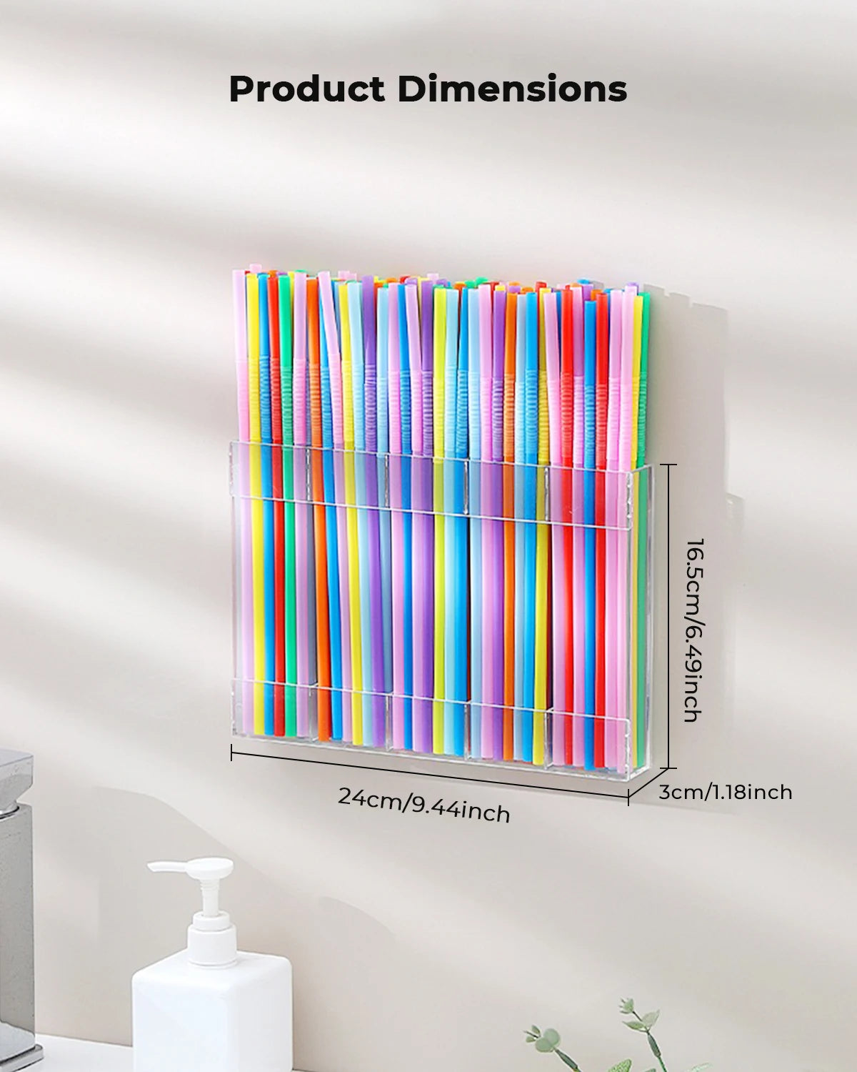 Reusable Straw Holder, Kitchen Countertop Storage Rack with Strong Double-Sided Tape, Suitable for Countertops, Cabinets (Clear)