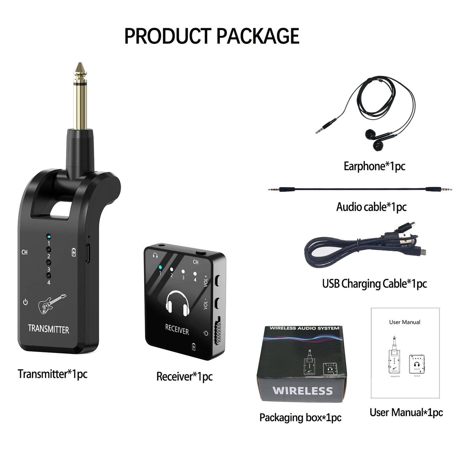 Wireless In Ear Monitoring System, 2.4GHz Wireless IEM System with Transmitter and Lavalier Receiver, for Band Rehearsal
