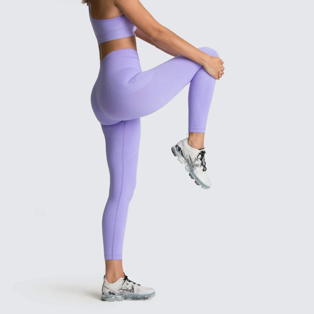 Women's Seamless Yoga Set Fitness Crop Top & Tummy Control High Waist Leggings with Built-in Bra Workout
