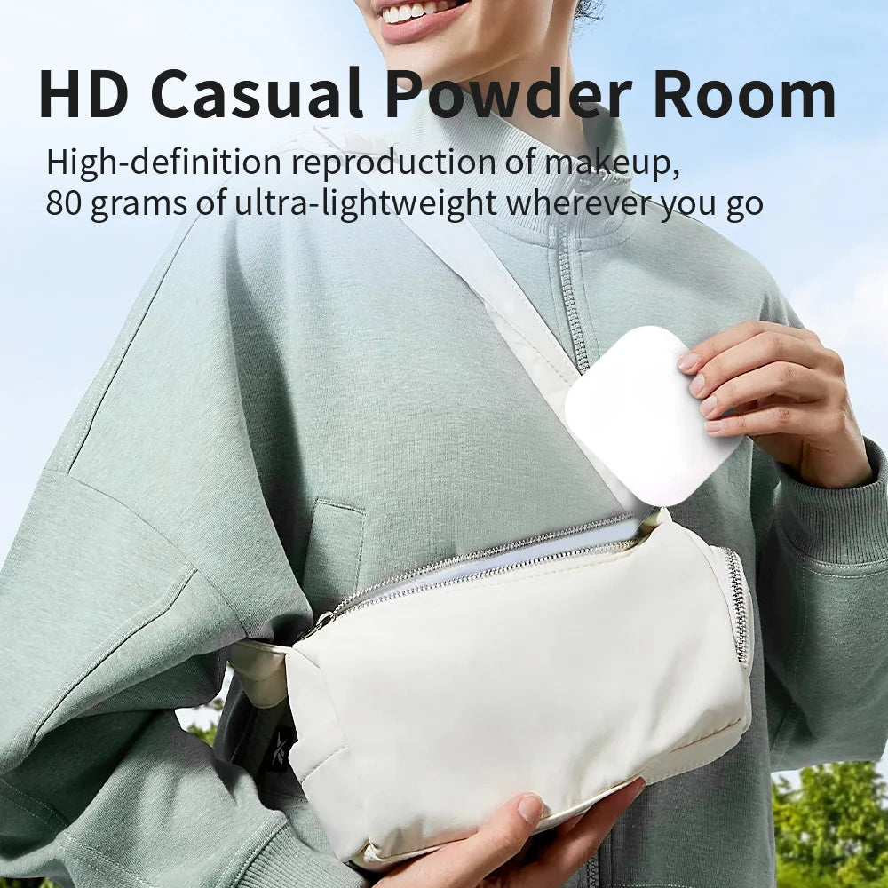 Compact, mini folding cosmetic mirror with lighting, portable, handheld, small pocket travel cosmetic mirror with a magnificatio