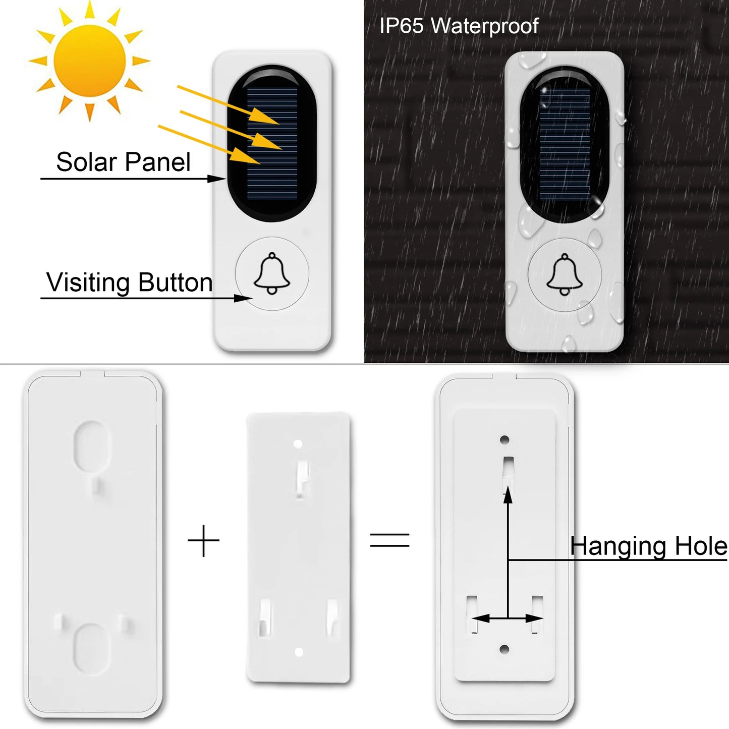 Solar Powered Doorbell, Operating at Over 1000 Feet with 52 Melodies, 4 Volume Levels & Flash Waterproof Door Chime Kit