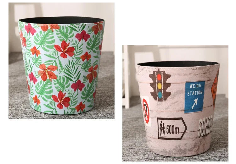 European Leather Trash Can Household Large British Style Storage Bucket Lidless Waste Paper Basket Household Items
